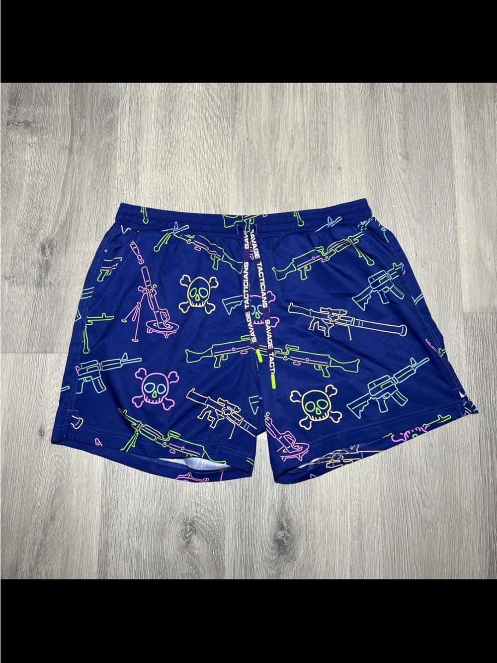Neon Weapon & Skull Print Athletic Shorts